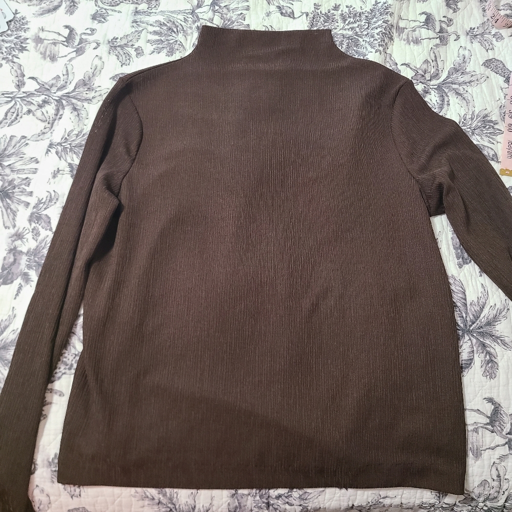 Chocolate mock Neck Elegant Brown Women's Sweater - Picture 8 of 8